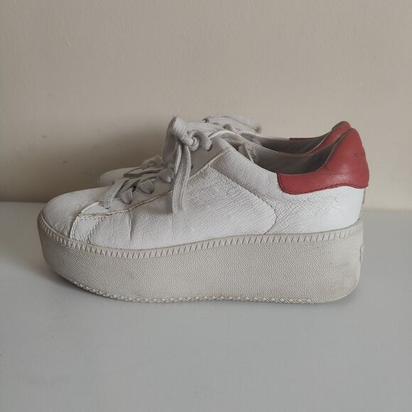 ASH CULT Leather Platform Sneakers White & Orange Sz 37 (US 6.5/7) - Picture 2 of 12